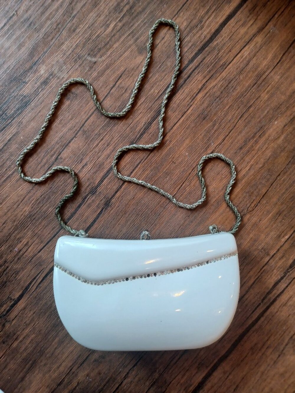 Vtg Made in Italy White Acrylic Clamshell Clutch Bag Mid Century Lucite Purse